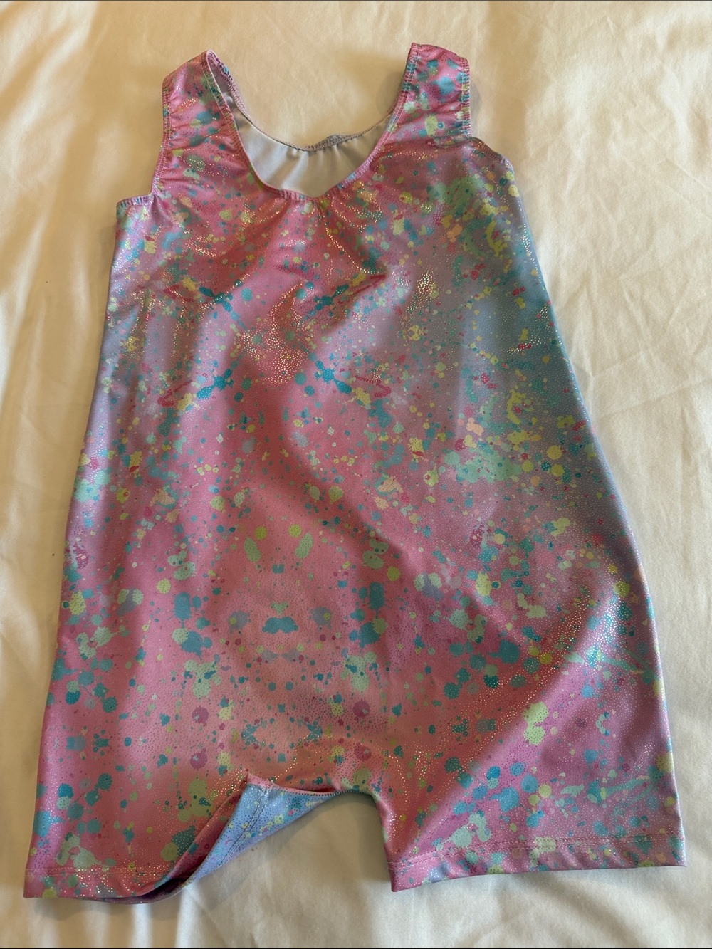 Pink blue and green girls gymnastics leotard